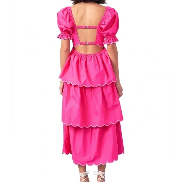 English Factory Scallop Tiered Maxi Dress Size Medium Pink NEW With Tags 185.00 - Picture 2 of 11